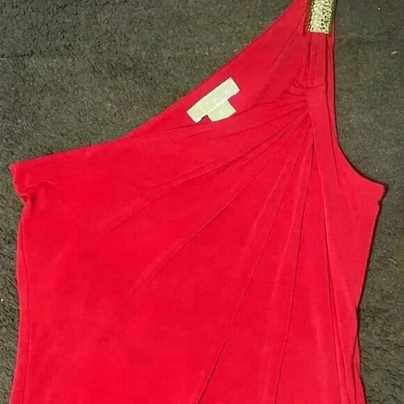 MICHAEL KORS One Shoulder Dress With Gold Trim B60 - Picture 2 of 9